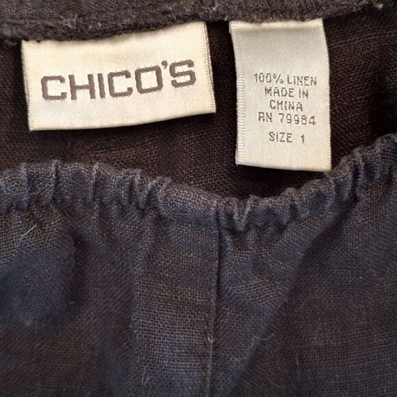 Chico's 100% Linen Pant Black Pull On Wide Leg Back Pockets size 1 S 8 10 Long - Picture 4 of 16
